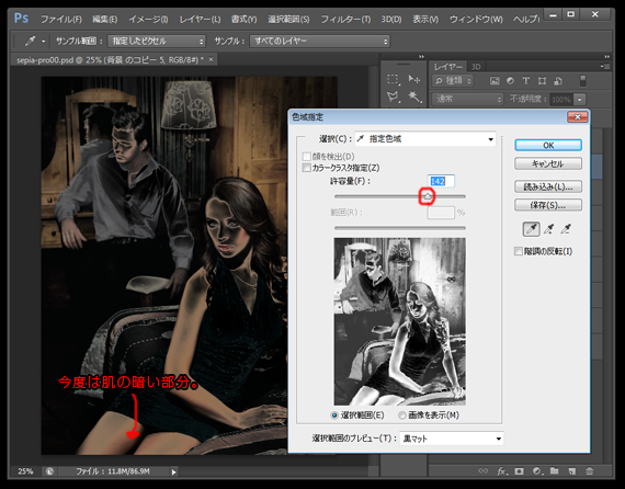 肌の暗めの部分の色域指定
